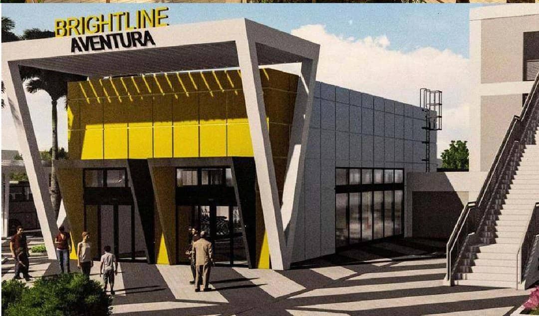 Rendering of the entrance to the Brightline Aventura station.